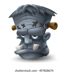 Happy Halloween head Frankenstein isolated on white background. Vector illustration.