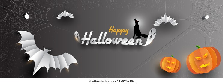 Happy Halloween Header Banner Design Paper Stock Vector (Royalty Free ...