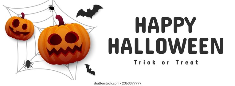 Happy Halloween. Helloween text typography template with pumpkin and bat illustration. Vector