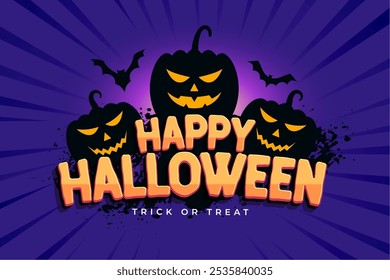 happy halloween holiday background with pumpkin and bats vector