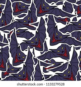 Happy Halloween holiday background. Vector seamless pattern for home decor, wallpaper, scrapbooking, wrapping, cards. Hand drawn bats.