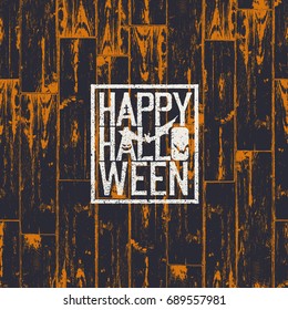 Happy Halloween holiday card. 31 of October holiday background. Halloween holiday wooden black and orange background.