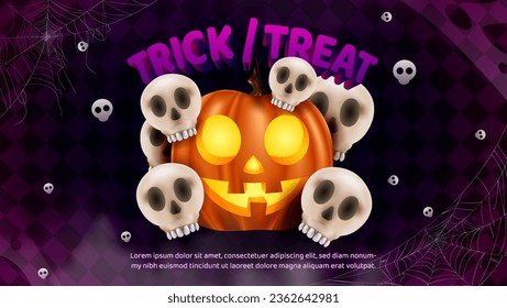 Happy Halloween Holiday Celebration with Pumpkin, decoration, realistic Illustration. Suitable for greeting card, Banner