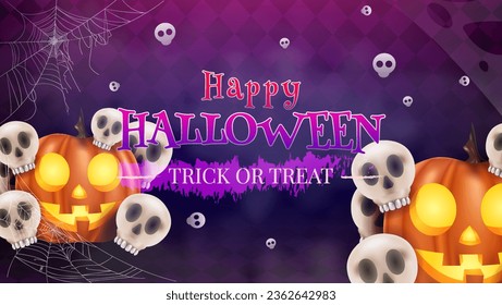 Happy Halloween Holiday Celebration with Pumpkin, decoration, realistic Illustration. Suitable for greeting card, Banner