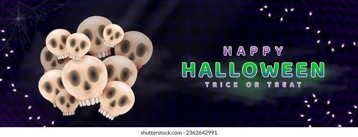 Happy Halloween Holiday Celebration with Pumpkin, decoration, realistic Illustration. Suitable for greeting card, Banner