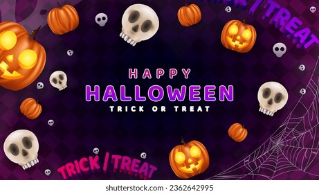 Happy Halloween Holiday Celebration with Pumpkin, decoration, realistic Illustration. Suitable for greeting card, Banner