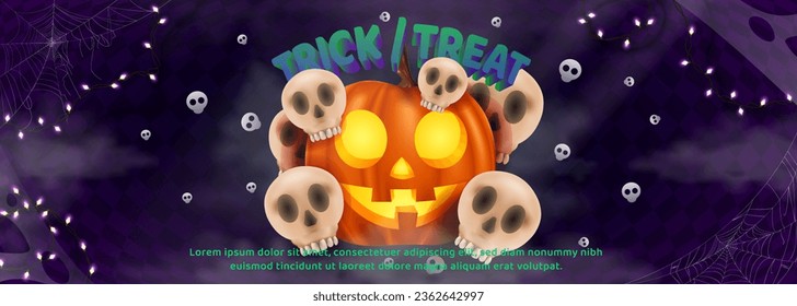 Happy Halloween Holiday Celebration with Pumpkin, decoration, realistic Illustration. Suitable for greeting card, Banner