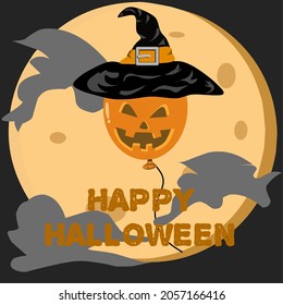 happy Halloween, holiday concept with pumpkin ghost balloons using hats, mon, colorful  holidays for banners, posters, greeting cards, party invitations. vector cartoon illustration