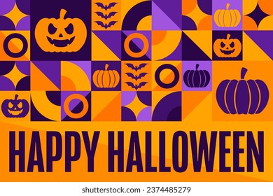 Happy Halloween. Holiday concept. Template for background, banner, card, poster with text inscription. Vector EPS10 illustration