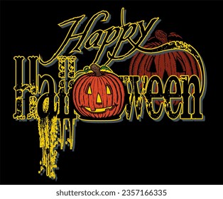 happy halloween holiday design with jack o'lantern face carved into a pumpkin