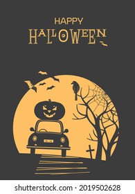 Happy Halloween holiday fancy minimalist vector poster. Cute scary spooky signs in simple minimal style illustration. Black orange color Halloween greeting card. Holiday celebration banner background