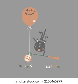 happy halloween holiday festival with black cat, flat vector illustration cartoon character design
