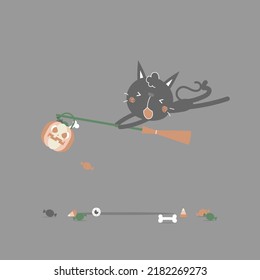 happy halloween holiday festival with black cat, flat vector illustration cartoon character design