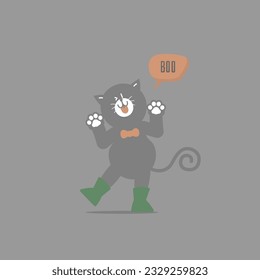 happy halloween holiday festival with black cat and boo text, flat vector illustration cartoon character design