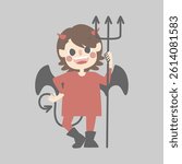 happy halloween holiday festival with boy wearing devil costume, flat vector illustration cartoon character design