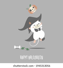 happy halloween holiday festival with cute hamster mouse and pumpkin, flat vector illustration cartoon character design