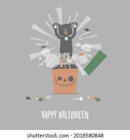 happy halloween holiday festival with cute black cat, flat vector illustration cartoon character design
