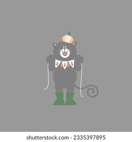 happy halloween holiday festival with cute black cat and pumpkin with boo text, flat vector illustration cartoon character design