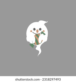 happy halloween holiday festival with ghost and candy, flat vector illustration cartoon character design