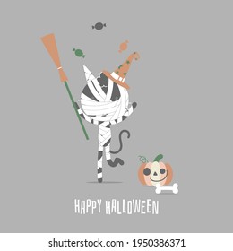 happy halloween holiday festival with mummy cat, flat vector illustration cartoon character design