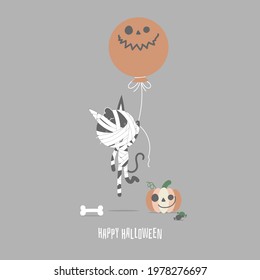 happy halloween holiday festival with mummy cat and pumpkin, flat vector illustration cartoon character design