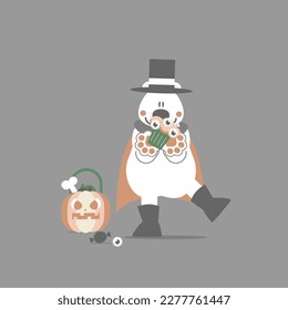 happy halloween holiday festival with polar bear and pumpkin, flat vector illustration cartoon character design