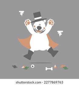 happy halloween holiday festival with polar bear and sweet candy, flat vector illustration cartoon character design