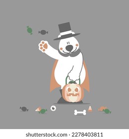 happy halloween holiday festival with polar bear and pumpkin, flat vector illustration cartoon character design