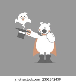 happy halloween holiday festival with polar bear and ghost, flat vector illustration cartoon character design