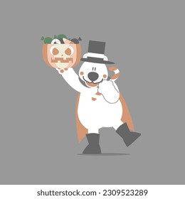 happy halloween holiday festival with polar bear and pumpkin and candy cane, flat vector illustration cartoon character design