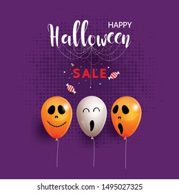 Happy Halloween holiday with lettering with balloons for web,poster flyers promotions and blogs and social media marketing Vector illustration.
