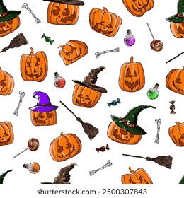 Happy Halloween. Holiday pattern in detail. Vector illustration.