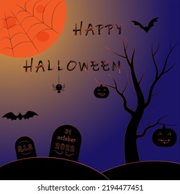 Happy Halloween. Holiday postcard with gloomy design. Halloween attributes.