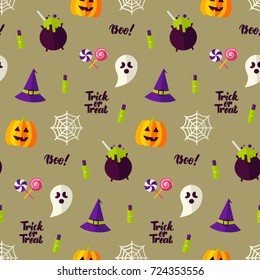 Happy Halloween Holiday Seamless Background. Vector Illustration. Trick or Treat Pattern.