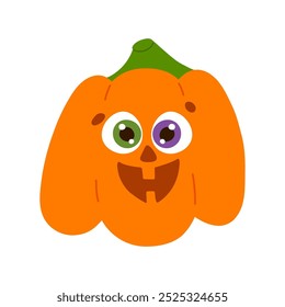 Happy Halloween. Holidays orange pumpkin character with surprised emotion on face
