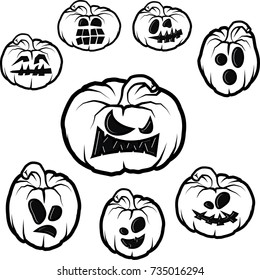 happy Halloween, holidays, vector image, cartoon, pumpkin, outline