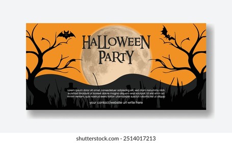 Happy Halloween horizontal banner or celebration party invitation Halloween background with scary ghost, Halloween social media cover vector illustration, Place for text