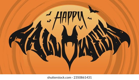 Happy Halloween horizontal banner colorful with spooky bat for entertainment invitations on all saints day october 31st vector illustration