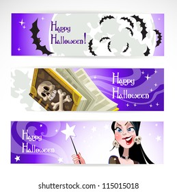Happy Halloween horizontal banner. The night sky