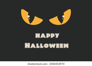 Happy Halloween. horizontal Retro Poster. Yellow evil cat eyes and black background.