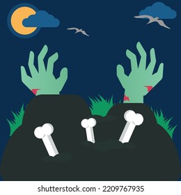 Happy Halloween Horror night - Modern Design Ideas and Concepts Vector illustration graphic template with Pumpkin Head, Castle, tree, grass, moon, Graveyard.