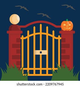 Happy Halloween Horror night - Modern Design Ideas and Concepts Vector illustration graphic template with Pumpkin Head, Castle, tree, grass, moon, Graveyard.