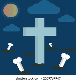Happy Halloween Horror night - Modern Design Ideas and Concepts Vector illustration graphic template with Pumpkin Head, Castle, tree, grass, moon, Graveyard.