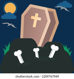 Happy Halloween Horror night - Modern Design Ideas and Concepts Vector illustration graphic template with Pumpkin Head, Castle, tree, grass, moon, Graveyard.