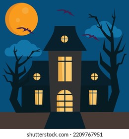 Happy Halloween Horror night - Modern Design Ideas and Concepts Vector illustration graphic template with Pumpkin Head, Castle, tree, grass, moon, Graveyard.