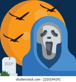 Happy Halloween Horror night - Modern Design Ideas and Concepts Vector illustration graphic template with Pumpkin Head, Castle, tree, grass, moon, Graveyard.