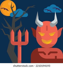 Happy Halloween Horror night - Modern Design Ideas and Concepts Vector illustration graphic template with Pumpkin Head, Castle, tree, grass, moon, Graveyard.