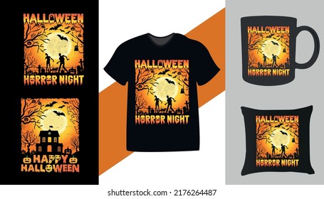 Happy Halloween horror night Halloween t-shirt design set
