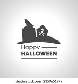 happy halloween icon with Cemetery silhouette graveyard 