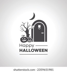 happy halloween icon with Decorated door for the Halloween